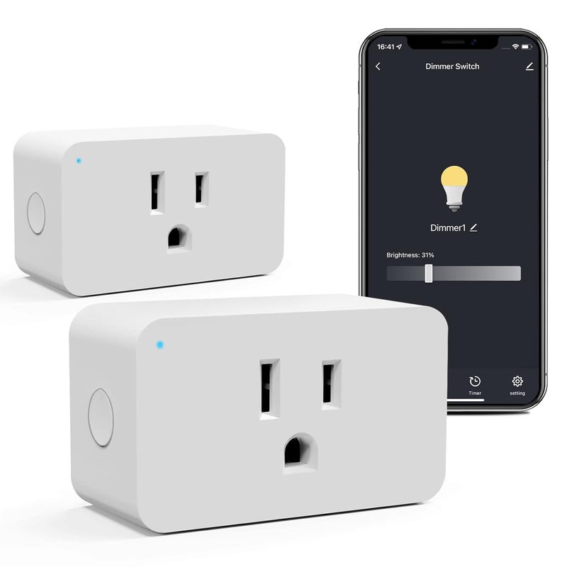 Eva's Light WiFi Smart Dimmable Plug 2 Pack, Smart Plugs for Voice Control, Mini Dimmer Switch Outlet Dimmable LED, CFL, Halogen and Incandescent Bulbs, Lamps, 2.4GHz, No Hub Required - Image 1